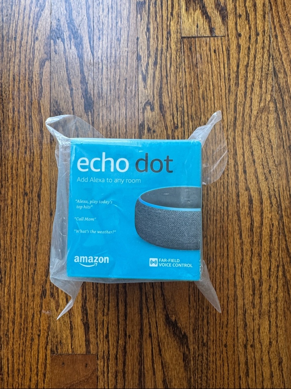 NIB Amazon Echo Dot Smart Speaker 3rd gen - Blue Box with Charcoal Device Image